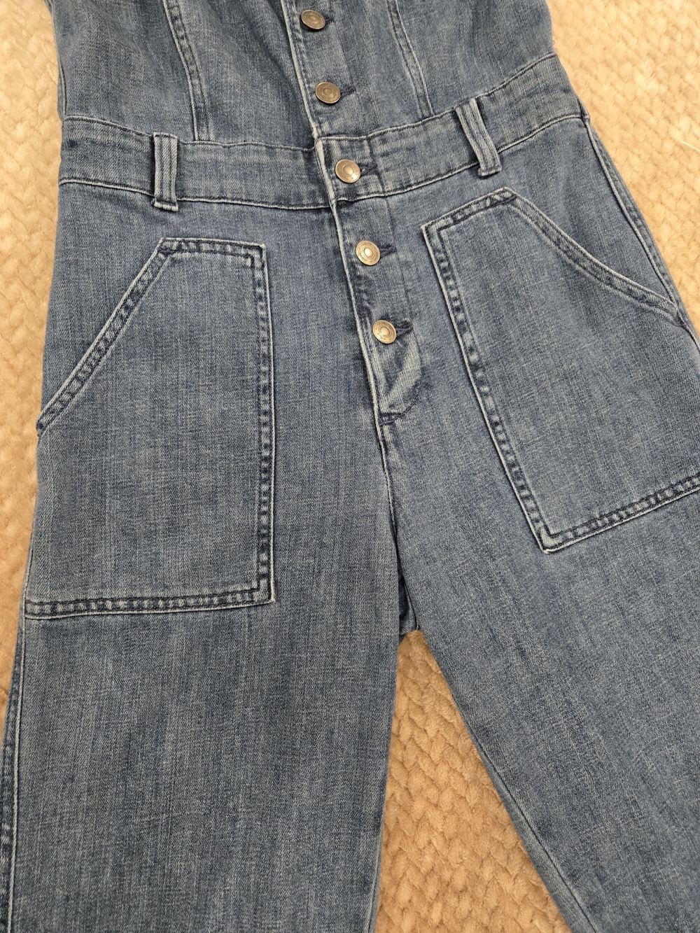 Aerie Denim Wide Leg Jumpsuit Small Button Front Utility Pocket Overalls - Picture 6 of 15